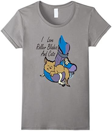 Womens Cats Love Roller blades And Cats Tshirt For Men Women,Kids. Large Slate