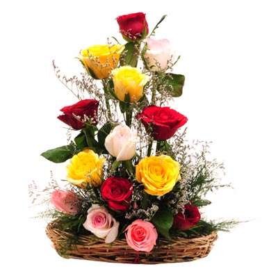 Floralbay Special Basket Arrangement of Mix Roses Fresh Flowers (Bunch of 20)