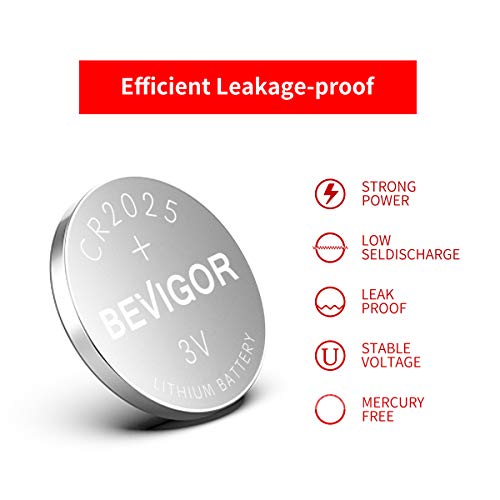 Bevigor CR2025 Lithium 3V Coin Battery, 10 Pack Cell Coin Batter，Long