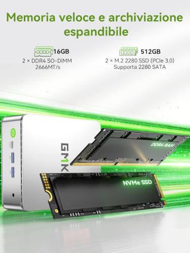 GMKtec Mini PC, G11 AMD Ryzen Embedded R2514 (Supera 4300U/N150), Mini Computer 16GB DDR4 RAM, 512GB PCIe M.2 SSD, Dual NIC 2.5GbE, USB-C, HDMI, Triple Display