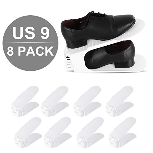 femor Large Shoe Slots,Shoe Organizer, Adjustable Shoe Rack for Large Size Shoes(Men)- Double Layer Stack -Space Saver Storage Rack Holder 8-Pack (11.4Inch,White)