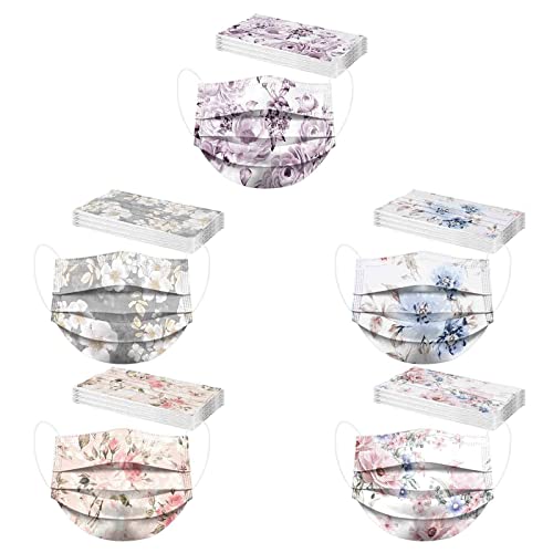 FOLOU 50 Pack Spring Disposable Face Masks for Women,3 Ply Floral