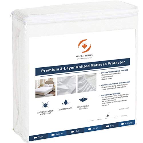 Maple Down Mattress Protector, Full Size, 100% Waterproof Mattress Cover Bedcover, Breathable & Noiseless Cotton Terry Fabric, Vinyl-Free - Thumbnail 5