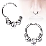 Septum Piercing 316L Surgical Steel Gemmed Trio Septum Clicker 16g 14g