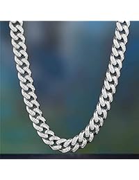 TriPod Jewelry - Cadena de eslabones chapada en oro blanco de 0.394 in y oro blanco de 18 quilates con diamantes de laboratorio VVS, cadena de eslabones cubanos de Miami para hombre