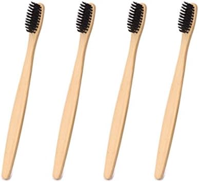 Eco-Friendly Bamboo Charcoal Infused Toothbrush Biodegradable Handle with Soft Nylon Bristles (4pcs Black)