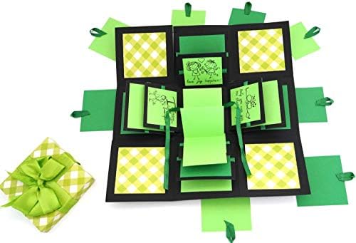 Crack of Dawn Crafts 3 Layered Happy Explosion Box Green Checks (Love)