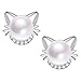 Sterling Silver Cat Earrings Freshwater Pearl Stud Earrings for Women