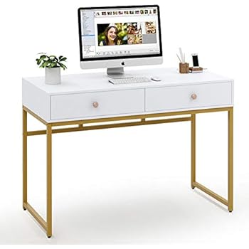 desk computer storage gold writing table marble workstation tribesigns drawers vanity study makeup simple office modern