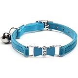 PUPTECK Soft Velvet Puppy Kitten Cat Collar with Bling Enamel Bow Tie Safety Bell 8-10