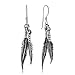 925 Oxidized Sterling Silver Vintage Native American Dangling Bird Feather Dangle Hook Earrings 1.8