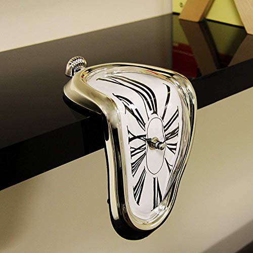 FAREVER Melting Clock, Salvador Dali Watch Melted Clock for Decorative Home Office Shelf Desk Table Funny Creative Gift, Silver