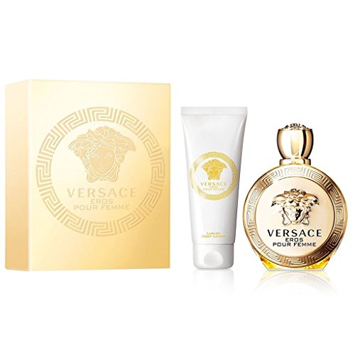 Versace Eros By Versace 2pc Travel Gift Set. 3.4oz eau de Parfum spray + 3.4oz Luxury Body Lotion for Women.