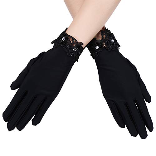 Xuhan Short Satin Gloves for Women Opera Gloves Wrist Length (8.7 inches-Black) - Thumbnail 4