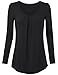 Women's Long Sleeve Flow Blouse Top, Round Neck Pleated Front, XXL Black