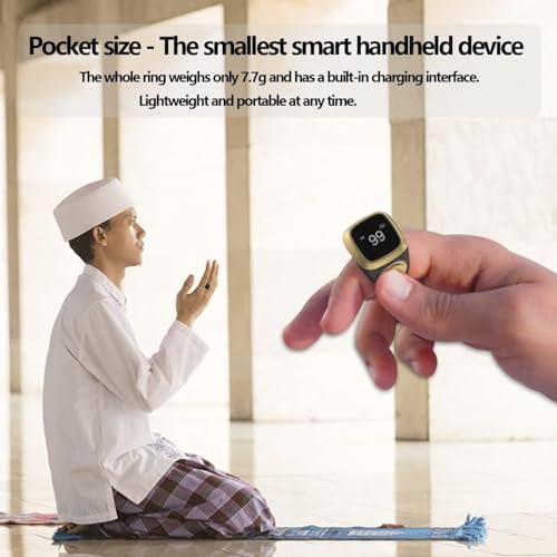 Smart Tasbih Zikr Ring E01, Muslim Prayer Timing Reminder, Oled Display, Tasbih Counter, Smart Ring, Tasbih Ring, Wearable Technology, 5 Time App Notification (Black Gray, 22mm)