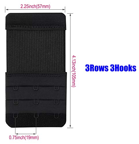 Bra Extender 3 Hooks,Stretchy Soft and Comfortable Bra Strap Extender - 4 pcs Pack (Black)