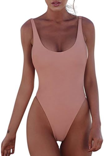 Allrise Women Sexy Push Up One-Piece Bikini, Backless Swimsuit Solid Retro Triangle Swimwear (Pink, L)