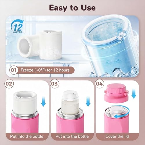 MOOWSKI Enfriador de Leche Materna Portatil 22OZ [Mantiene Fría por Más de 24 Horas] Termo para leche materna con 2 Botellas de 300ml, Sin BPA Botellas para Viajes y Exteriores - Enfriador de Leche Materna de Acero Inoxidable Rosa–Amarillo