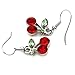 Green Leaf Red Fruit Cherry Dangle Earrings Red Green Rhinestones Fashion Jewelry