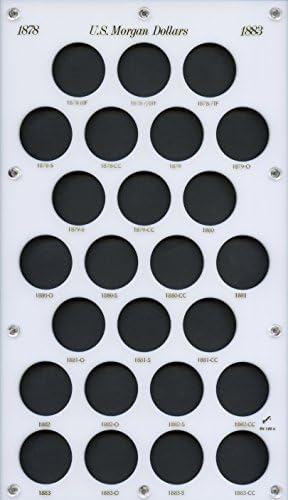 Capital Plastics 8" x 14" Acrylic screw holder "U.S. Morgan Dollars" 1878 - 1883-CC, 25-Coin Holder - White