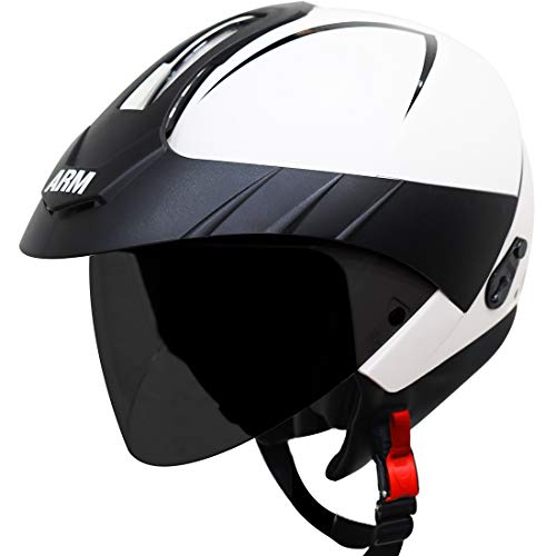 Steelbird SB-33 ARM 7Wings Open Face Helmet with Peak Cap and Extra Clear Visor (Medium 580 MM, Dashing White Helmet Fitted with Clear Visor and Extra Smoke Visor)