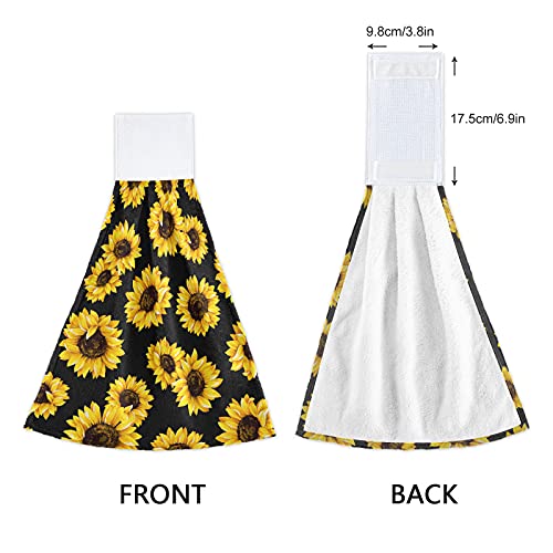 Sunflower Hand Towels Black Set of 2,Fall Kitchen Towels with Hanging