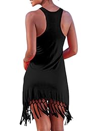 Eytino Vestido de verano para dama, informal, liso, sin mangas, con borla