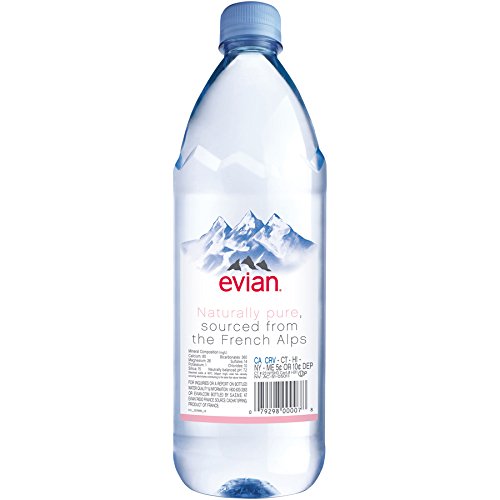 evian Natural Spring Water 1 Liter 33.8 Ounce, 6 Count, Naturally Filtered Spring Water in Large
