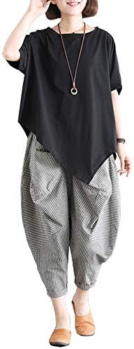 Women’s Top, 9/4 Length, Gaucho Pants, Set of 2, Cotton, Solid, Loose, Short Sleeve/Long Sleeve, Wide Pants, Body Cover, T-shirt, Sarouel Pants, Spring, Summer, Autumn, Winter, Simple, Casual, Commuting to Work, Slimming, Stylish, 3 Colors, M-2XL