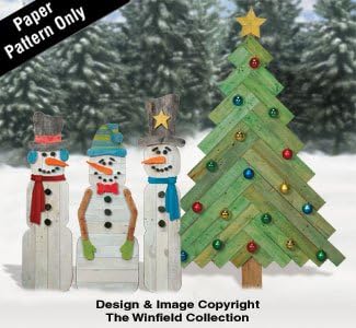 Pallet Wood Snowmen and Pine Tree Pattern Set