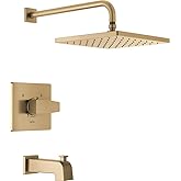 Delta Faucet Modern Raincan Square Single-Function Tub and Shower Trim Kit Gold, Tub Faucet Set, Rainfall Shower Head Gold, Delta Shower Kit, Champagne Bronze T14468-CZ-PP (Valve Not Included)