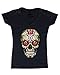 shop4ever Day of The Dead Skull with Red Roses Women's V-Neck T-Shirt Medium Black 0