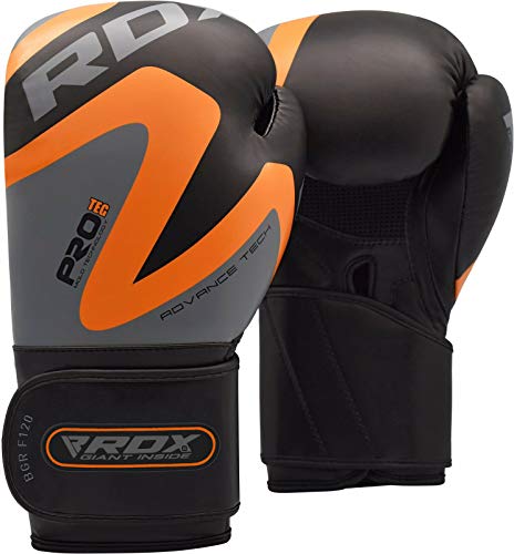 RDX Boxing Gloves Training Punching Bag Sparring Maya Hide Leather Muay Thai Mitts Kickboxing,Orange,16oz