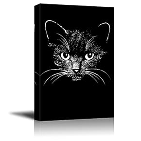 Canvas Wall Art - Black Cat Staring at The Front - Giclee Print Gallery Wrap Modern Home Art Ready to Hang - 12x18 inches