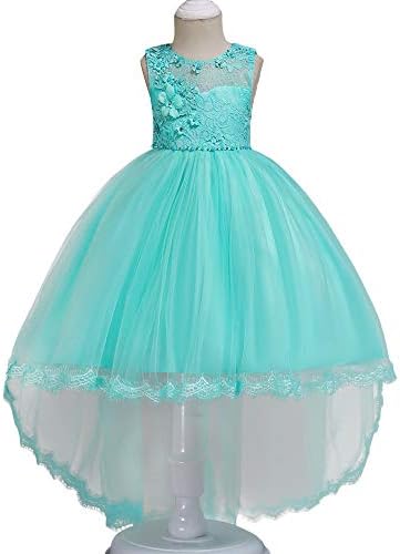 HUANQIUE Pageant Party Dresses Hi-Low Lace Flower Girl Dress 1-14 Years