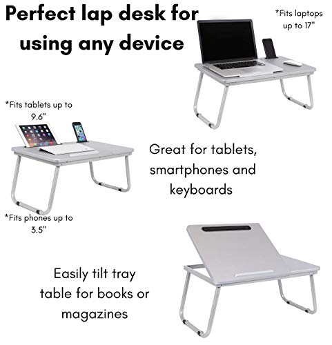 Sofia + Sam Lap Tray with Tablet & Phone Slots - Metal Folding Legs - Lap Desk with Tilting Top - Laptop Stand - Breakfast Serving Bed Tray - Grey - Thumbnail 4