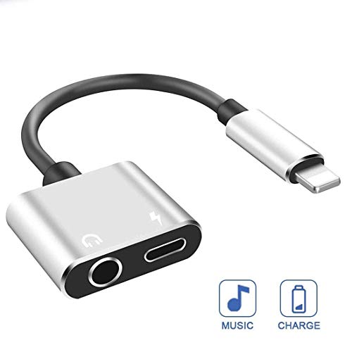 eLUUGIE 2 Packs 2 in 1 Headphone Splitter Charging & Audio Connector Charger Cable 3.5mm Headphone Jack Adapter for for Phone Xs/Xs Max/XR/ 8/8 Plus / 7/7 Plus Support All I-O-S System (Silver) - Thumbnail 5