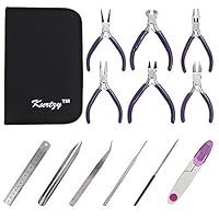 Kurtzy Jewelry Making Supplies - 12pcs Jewelry Beading Crafting Repair Kit for Beginners Includes Pliers, Ruler, Reamer, Tweezers with Zipper Storage Case - DIY Jewelry Tools Starter Kit for Adults