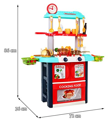 Ramiz Kinder Rollenspiel - Doppelseitige Spielküche Kinderküche Spielset mit Spielzeug Lebensmittel, Zubehör, Wasserhahn… – Bild 6