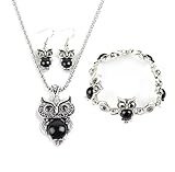 Yonger Elegant Fashion Necklace Earrings Hand Chain Set of Jewellery Portfolio Owl Crystal Pendant Best Gift for Women