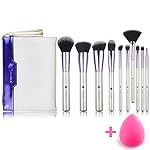 L COSMETIC(TM) Makeup Brushes Set Professional 10 Pcs Eyeshadow Lip Concealer Powder Brushes Kit Cosmetics Brush Set with Travel or Home Use ( Purple+Silver)