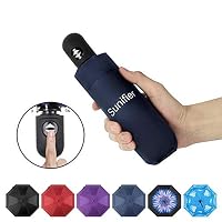 Automatic Travel Umbrella Compact Mini Umbrella Windproof Folding Rain Umbrella Auto Open/Close Lightweight Small Umbrellas for Women Men Kids (Navy Blue)
