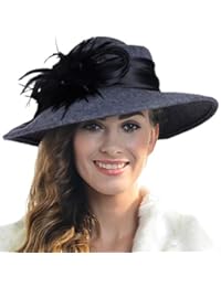 FORBUSITE Women Wool Felt Plume Church Dress Winter Hat (Mix Grey)