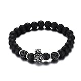 Mengpa Mens Womens Beaded Bracelets Stone Lava Rock Lion Head Crown Healing Energy