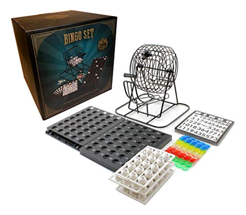 Shopefied Classic Bingo Game Set - 18 Cards 75 Balls Metal Cage Chips