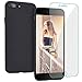 Case for iPhone 8 Plus/iPhone 7 Plus, Liquid Silicone Ultra Thin Cover with Free Tempered Screen Protector Drop Protection Shell for iPhone 8 Plus/7 Plus-Black