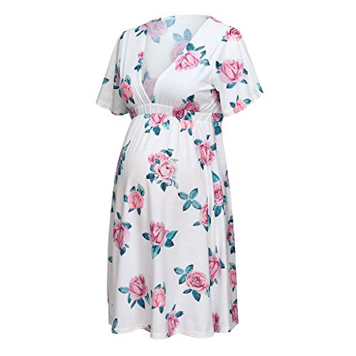 Winsummer Women Maternity Baby Shower Dress Short Sleeves Flower