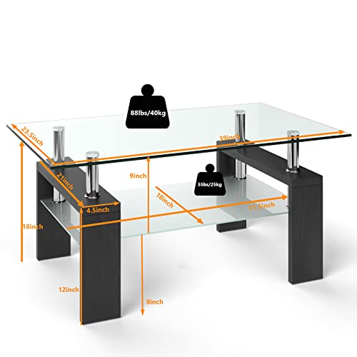 Tangkula Rectangle Glass Coffee Table, 2Tier Tea Table w/Tempered
