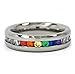 Rainbow Super Full String Clear & Rainbow Ring - Gay & Lesbian Pride Stainless Steel Ring (Great as Gay Gift or Wedding Marriage or Engagement band w/ CZ Stones). GLBT / LGBT Pride Jewelry (6)